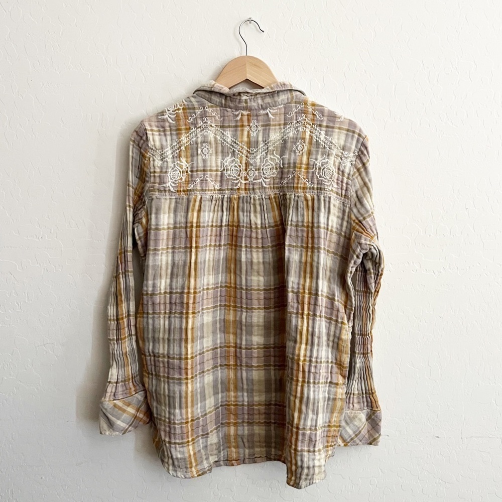 FREE PEOPLE Magical Plaid Yellow Embroidered Shirt - Picture 6 of 10
